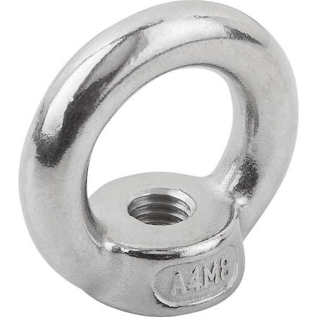 Kipp Round Eye Nut, M10 Thread Size, 8 mm Thread Lg, Stainless Steel, Bright K1334.10